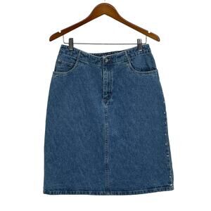 90s Vintage Faded Glory Denim Skirt Side Studs Retro Size 12